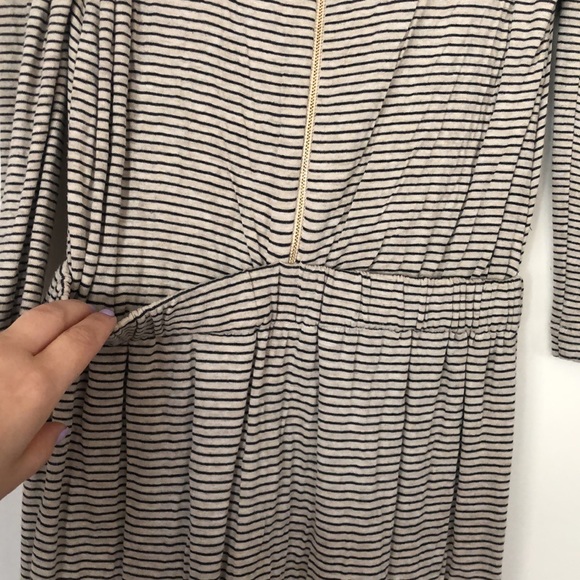 SANDRO KNIT STRIPE DRESS IN CREME/BLACK STRIPES WITH BROWN TIE - Picture 10 of 13